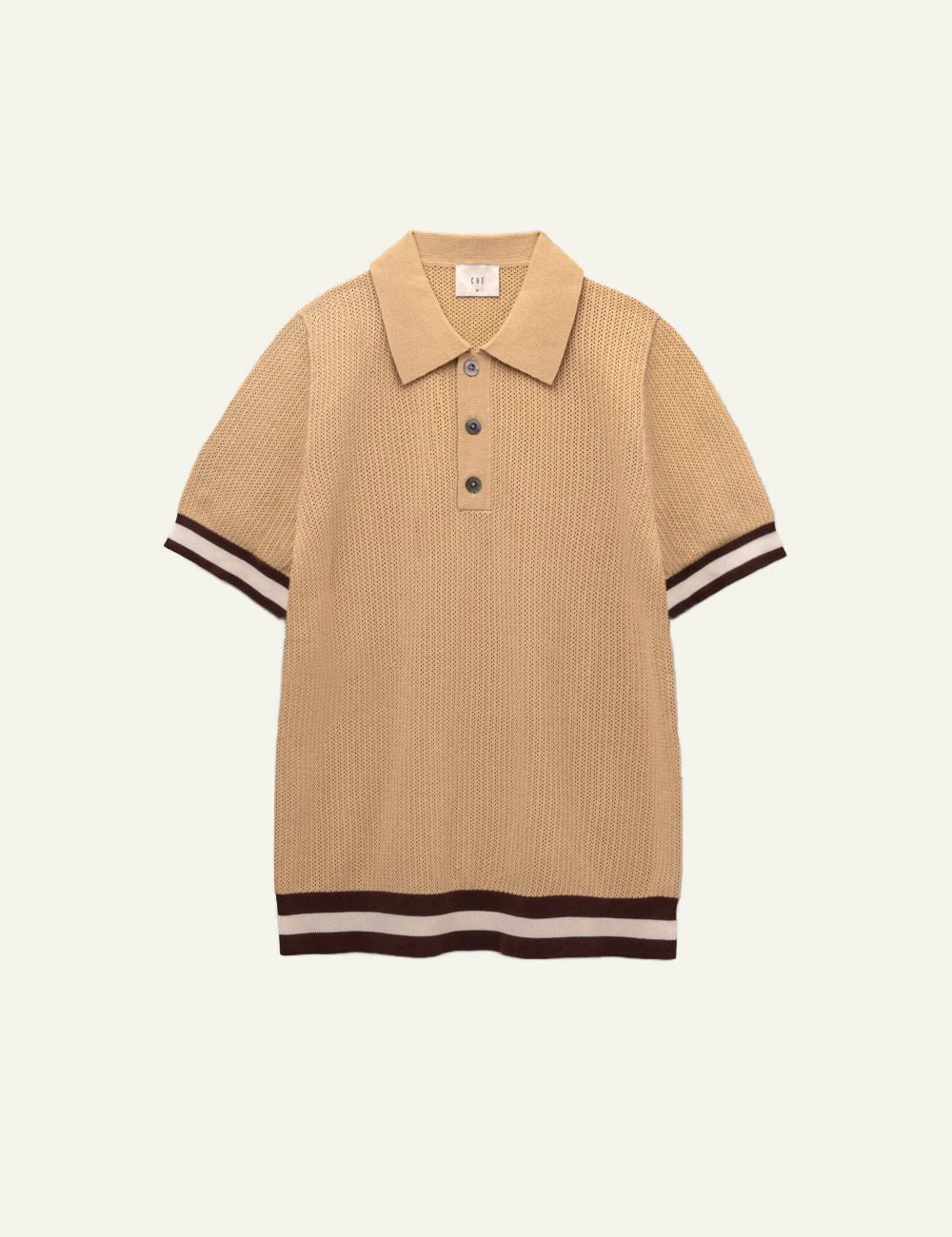 Che beige knitted polo t-shirt perforated texture contrast hem front