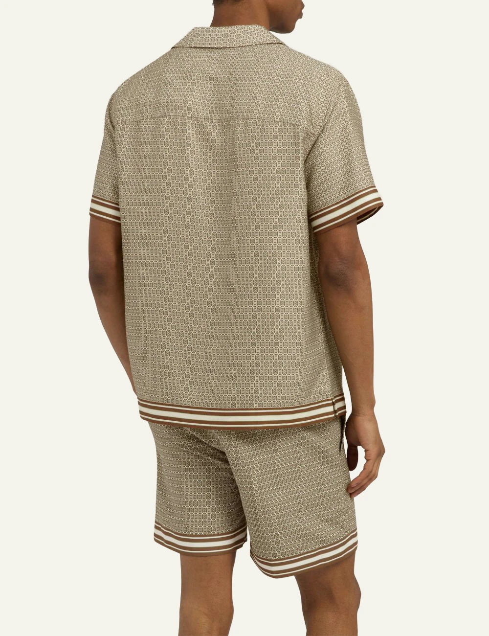Che beige printed poukamiso camp collar striped sleeve hem detail back