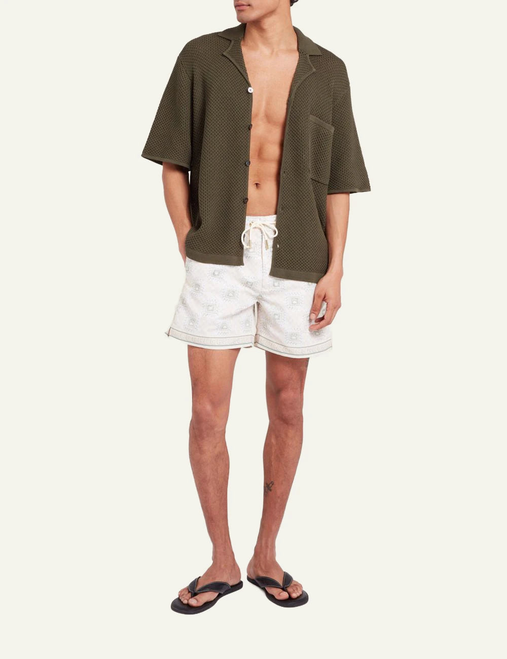 Che beige tile print magio swim shorts front full body