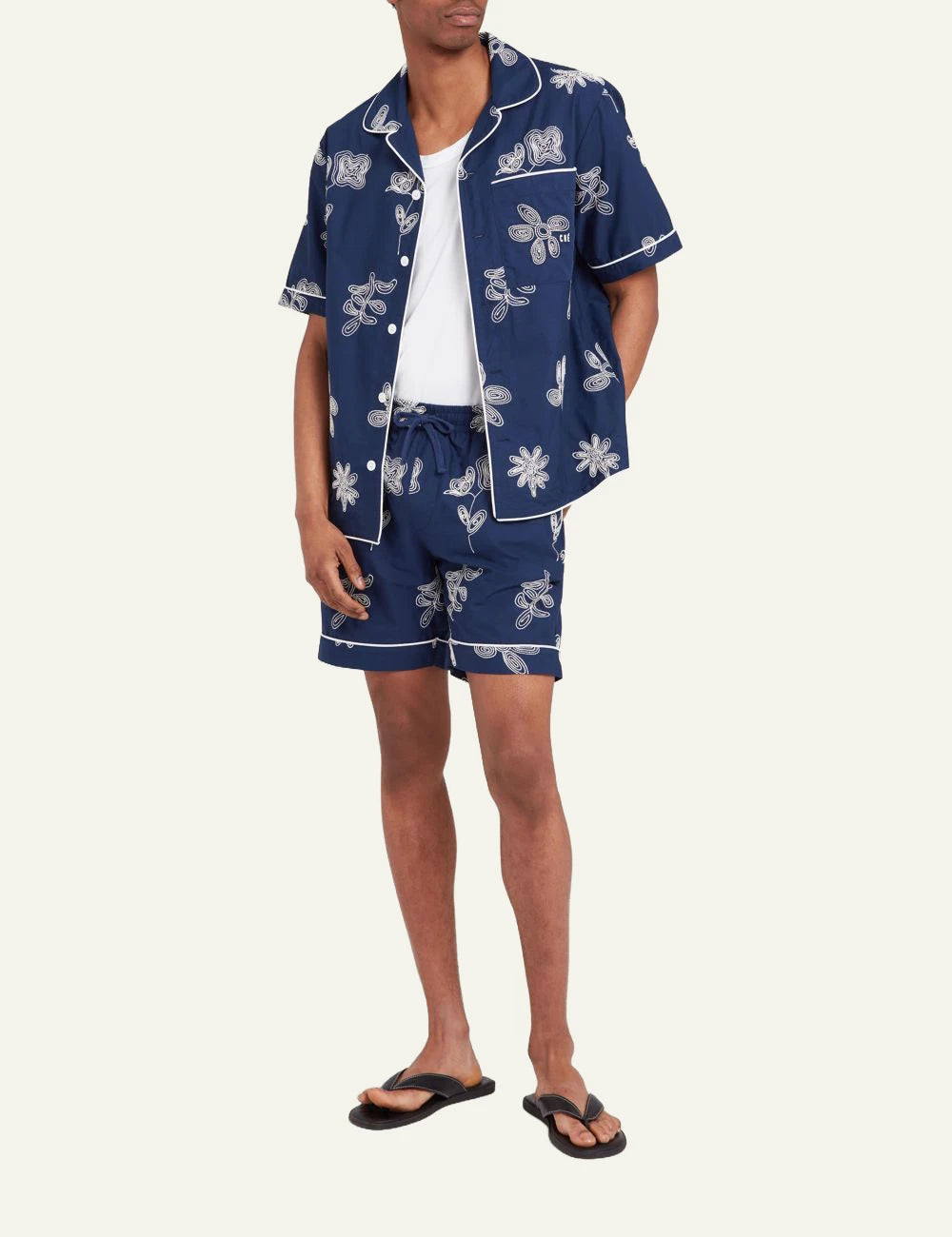 Che blue embroidered shirt floral pattern front full body