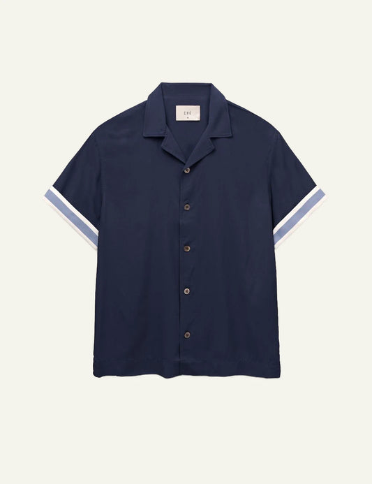 Che blue short sleeve shirt stripe sleeve detail front