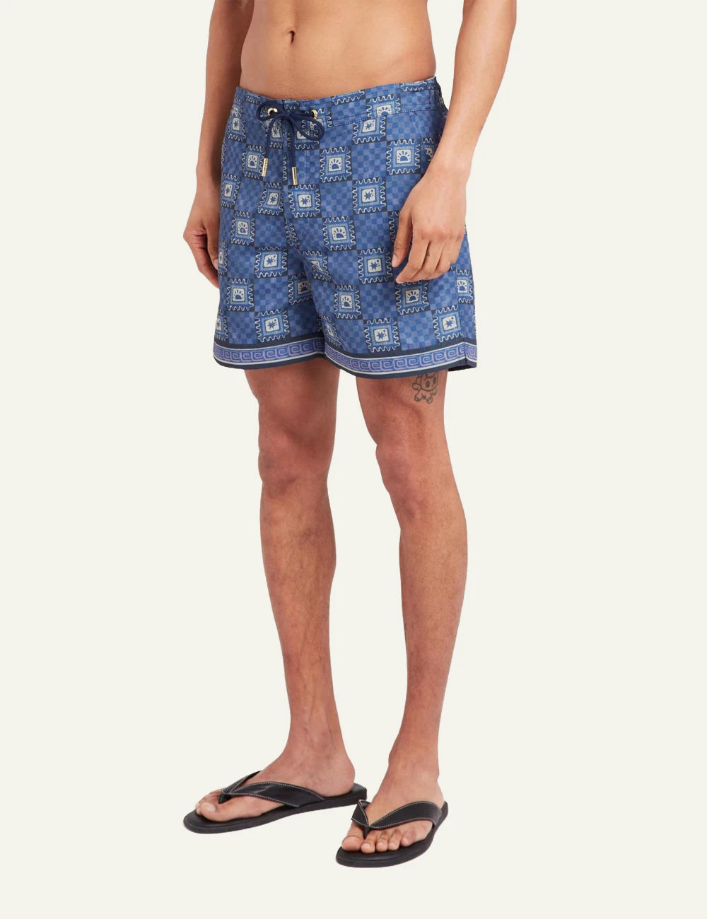 Che blue printed magio tile pattern swim shorts side