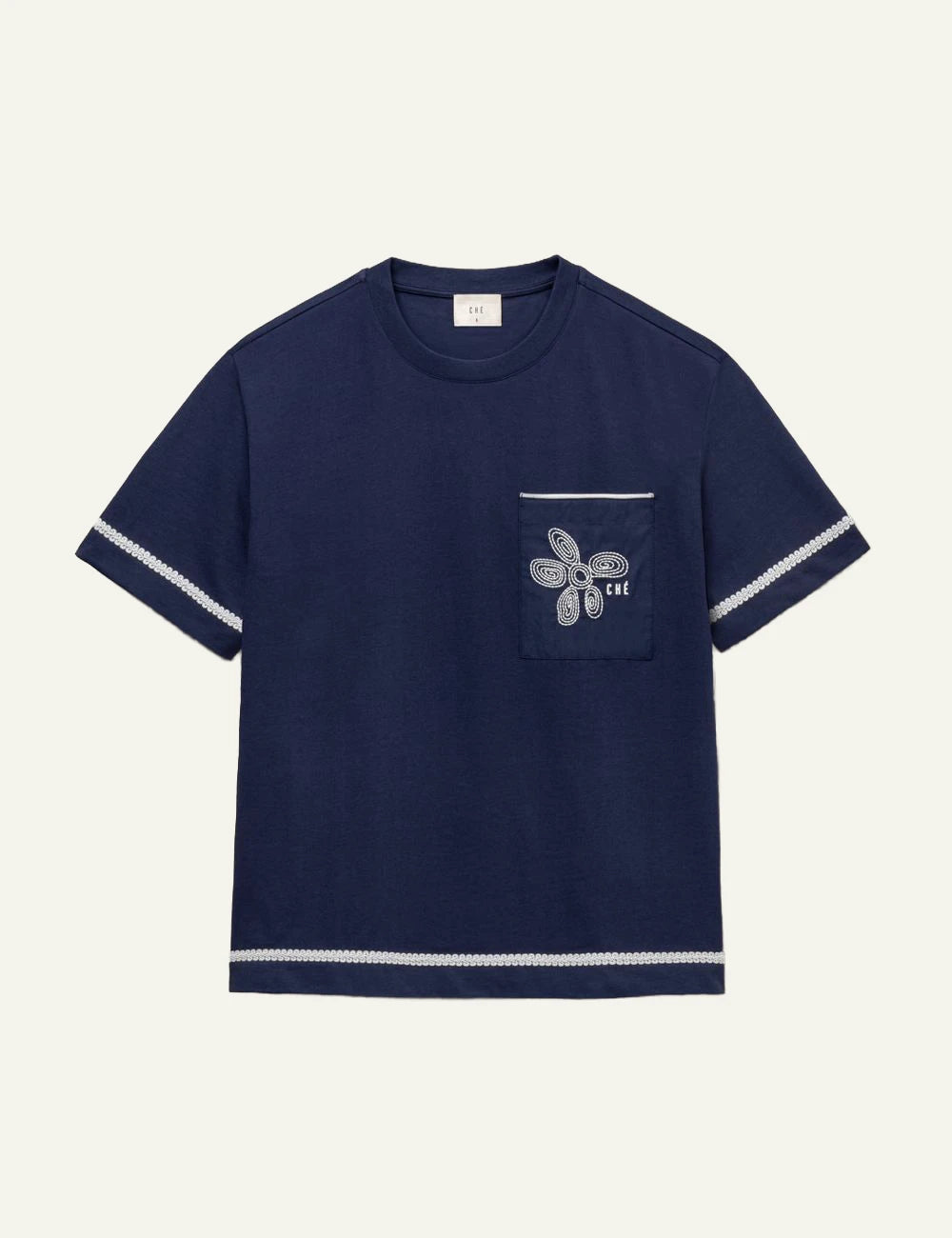 Che blue t-shirt embroidered pocket detail front