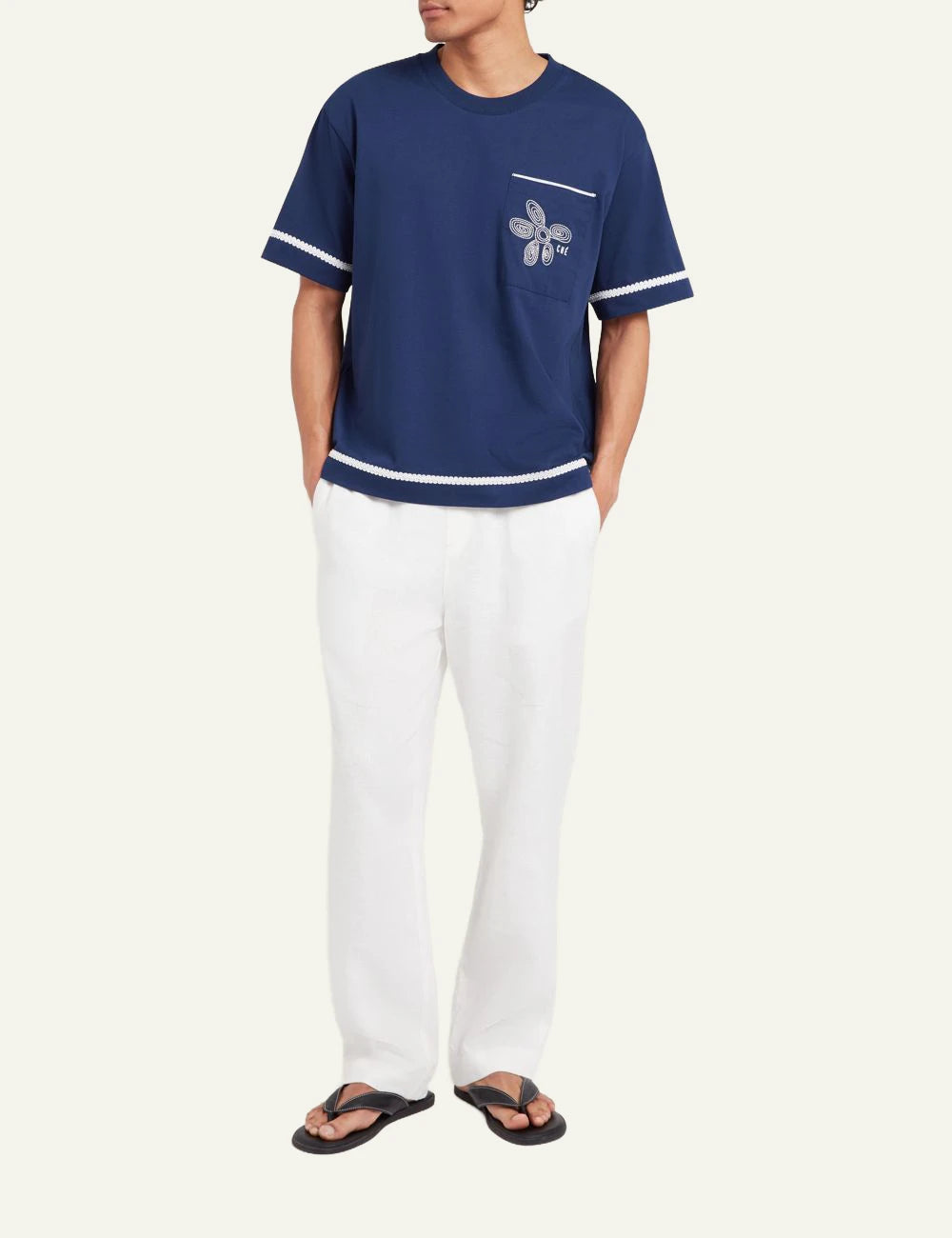 Che blue t-shirt embroidered pocket detail front full body