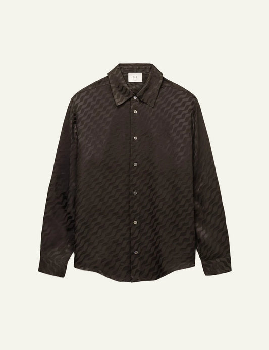 Che brown jacquard shirt long sleeve tonal pattern front