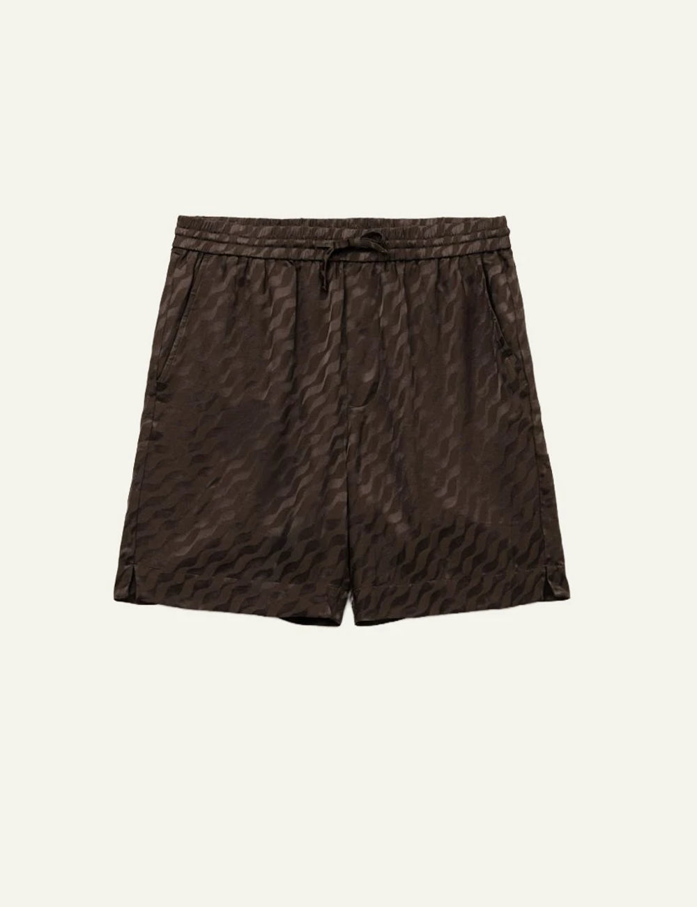 Che brown jacquard shorts tonal pattern elastic waist drawstring front