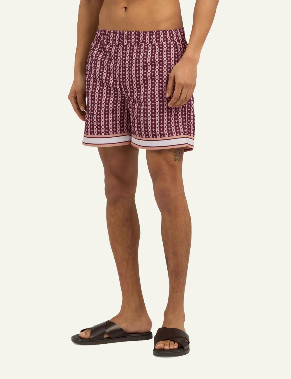 Che burgundy printed magio geometric pattern summer swim shorts side