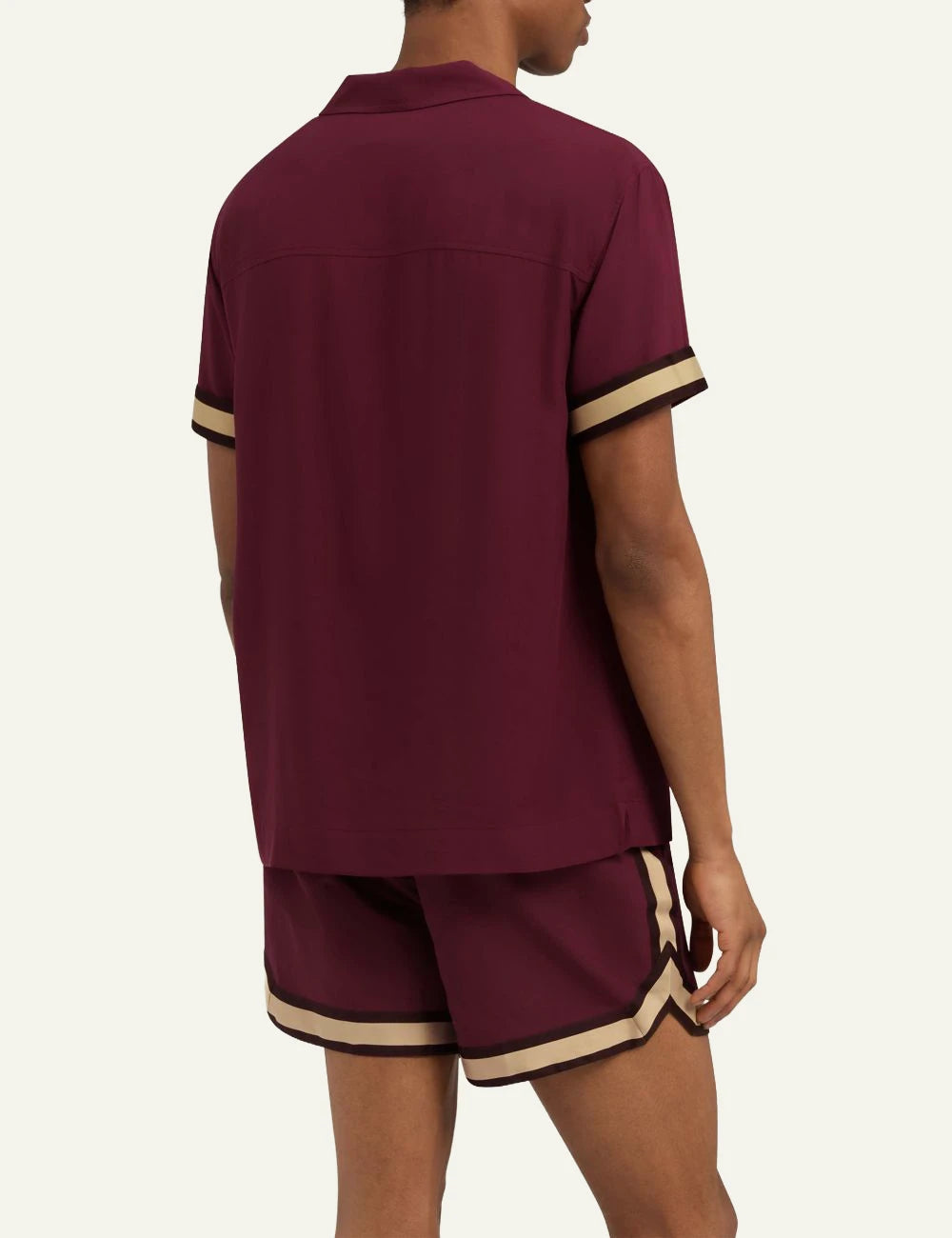 Che burgundy short sleeve shirt stripe sleeve detail back