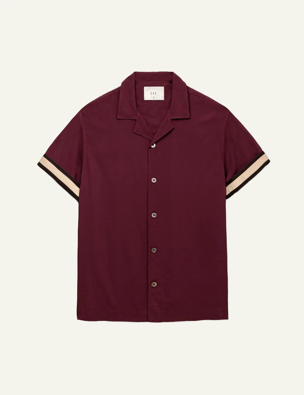 Che burgundy short sleeve shirt stripe sleeve detail front