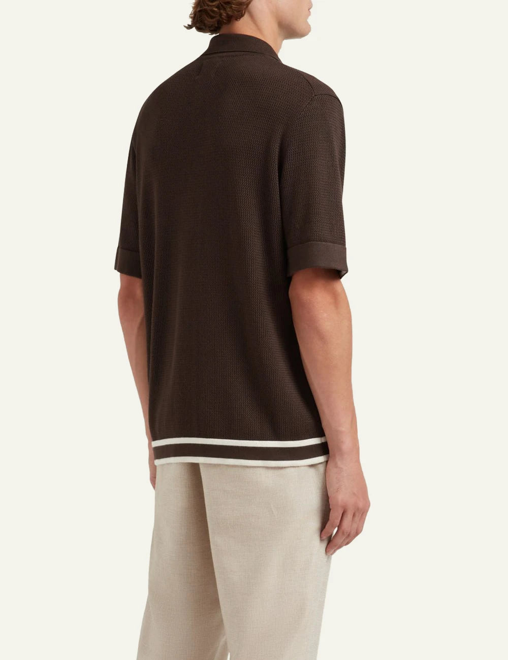 Che chocolate brown knitted polo stripe placket back