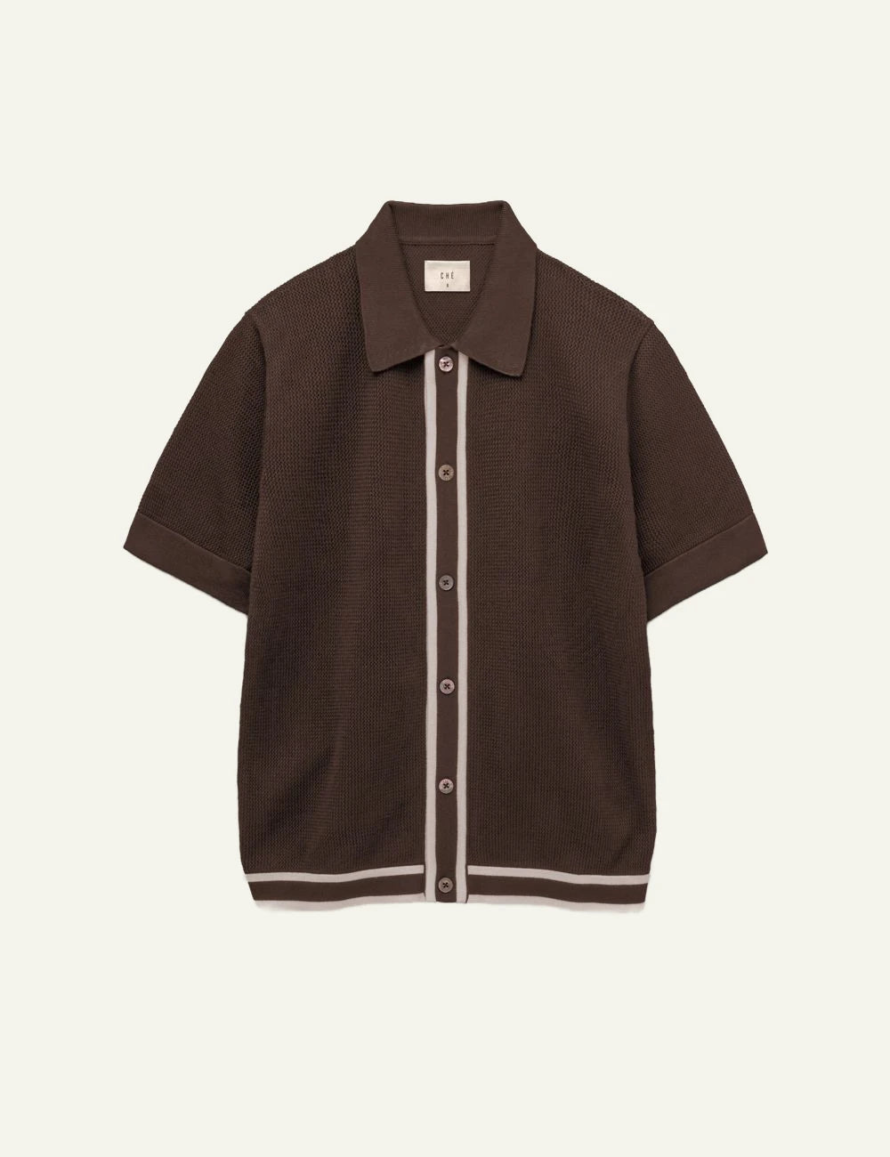 Che chocolate brown knitted polo stripe placket front