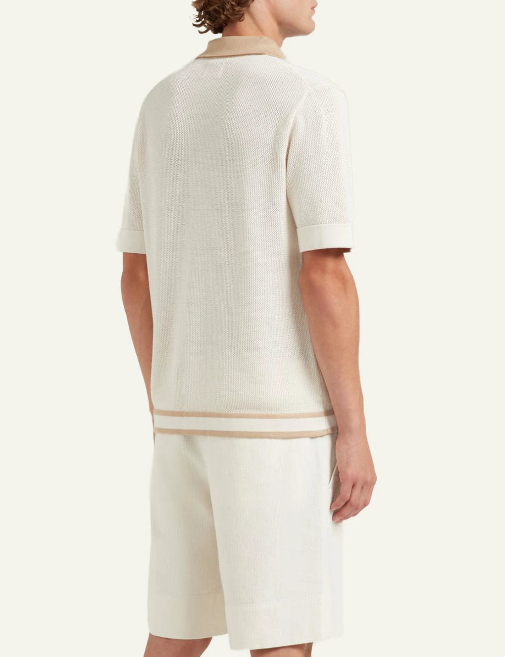 Che ivory knitted polo stripe placket back
