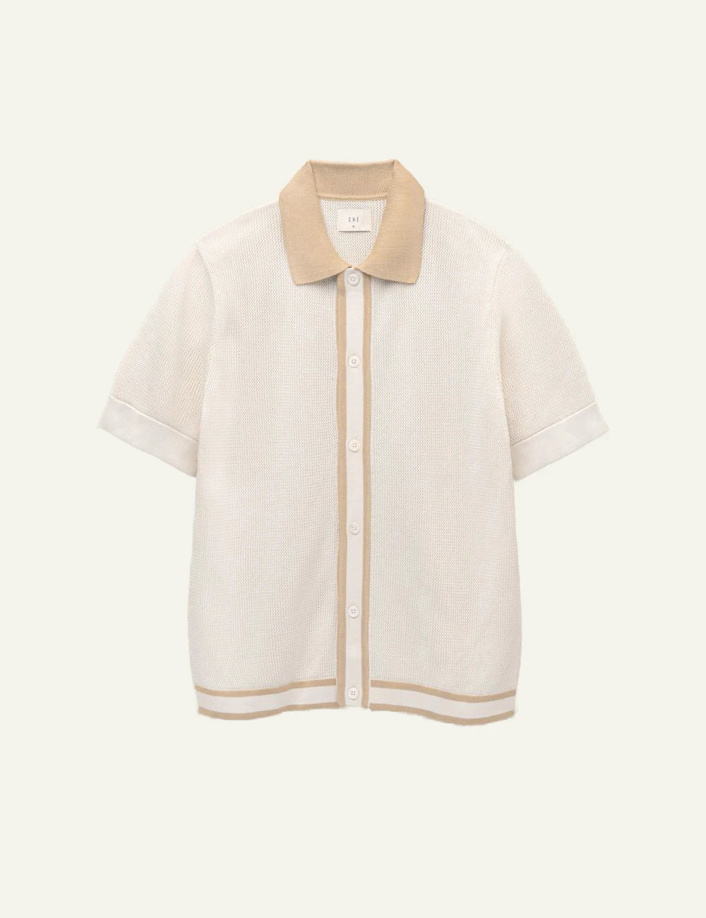 Che ivory knitted polo stripe placket front