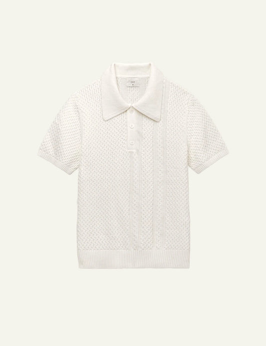 Che navy ripple knit polo textured short sleeve open collar front
