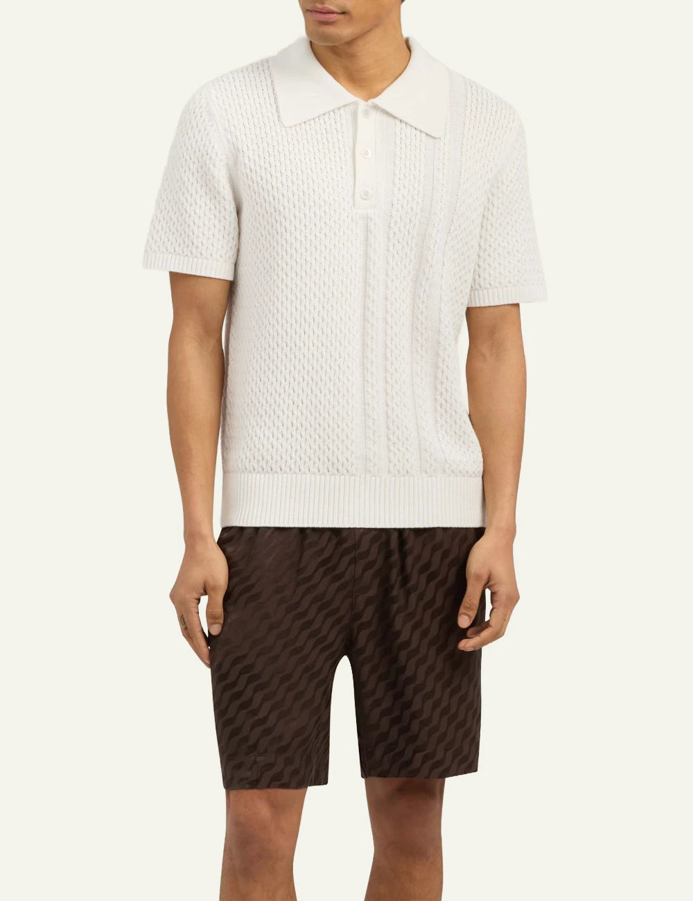 Che navy ripple knit polo textured short sleeve open collar front model