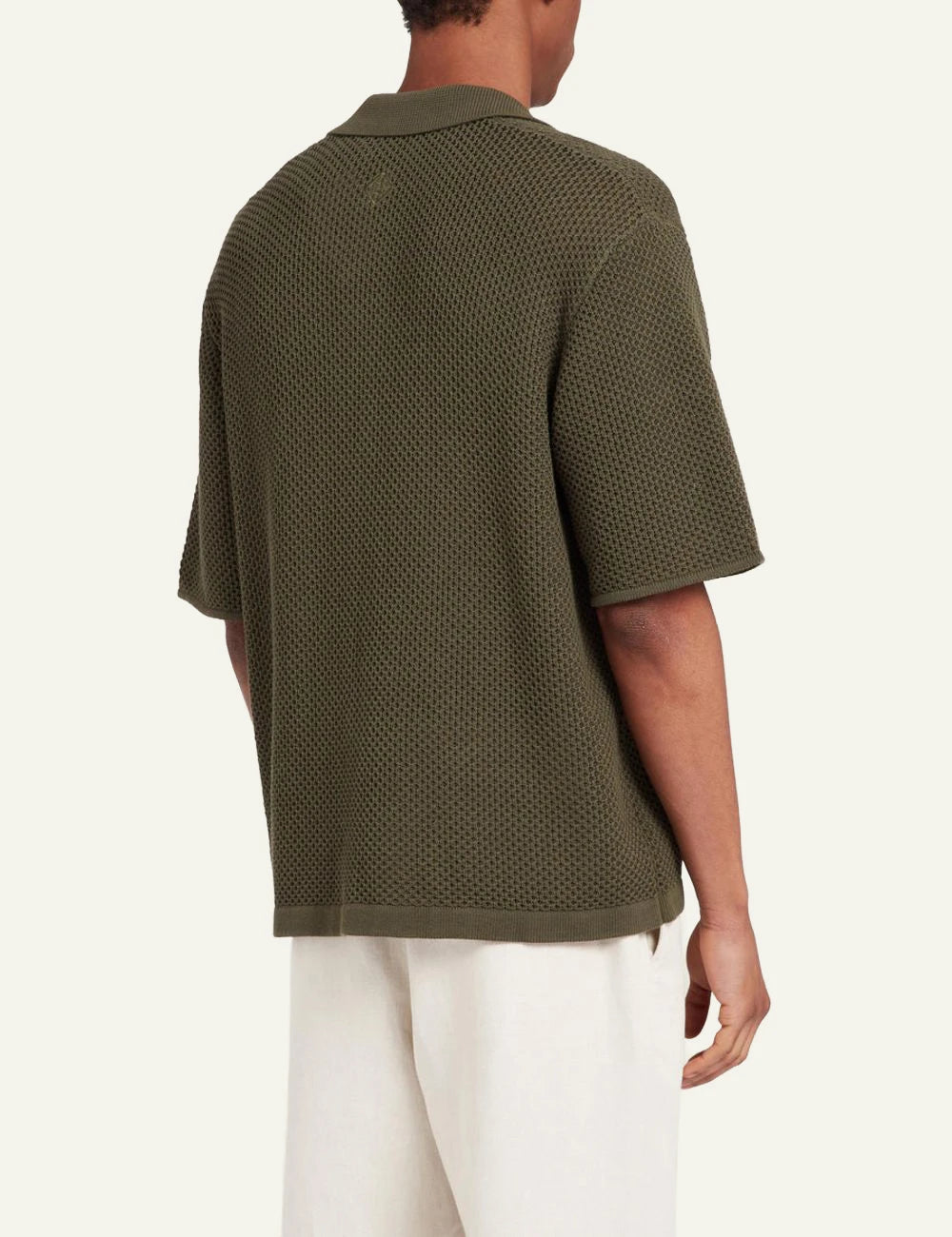 Che khaki knitted shirt open weave texture back
