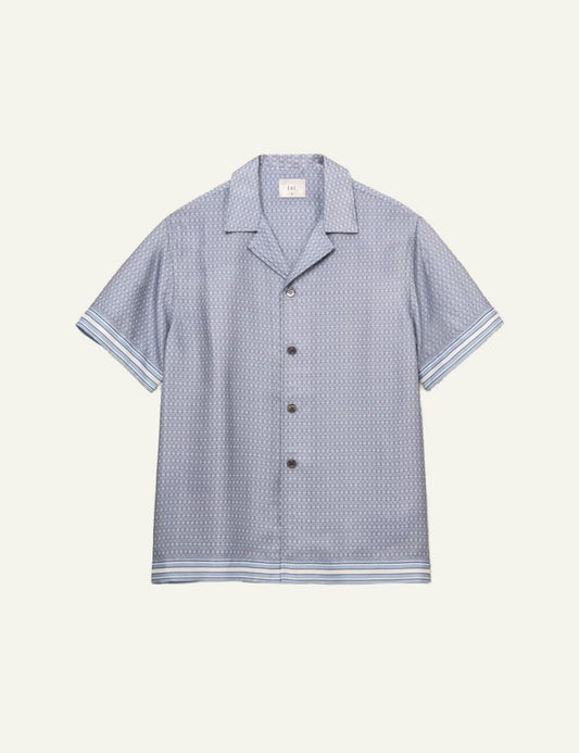 Che light blue printed poukamiso camp collar striped sleeve detail front