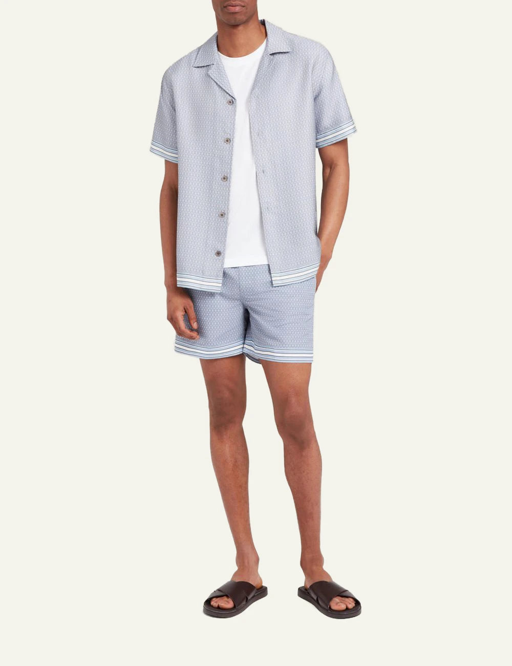 Che light blue printed poukamiso camp collar striped sleeve detail full body