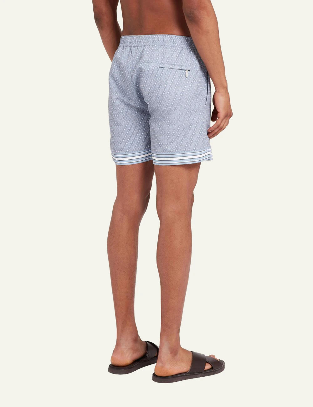Che light blue printed magio swim shorts striped hem detail back