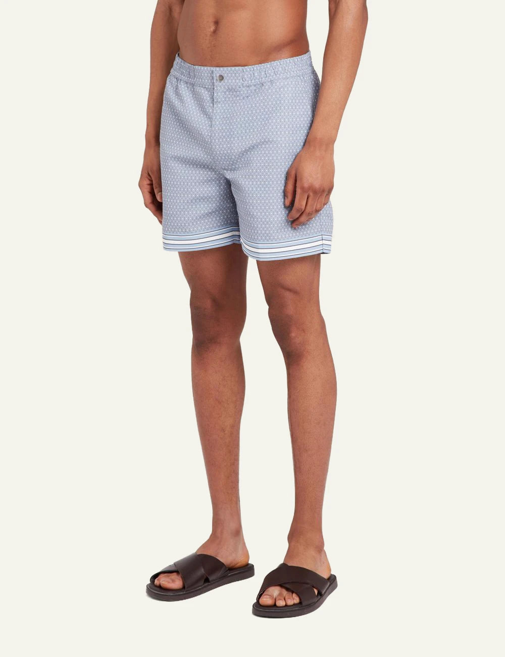 Che light blue printed magio swim shorts striped hem detail side