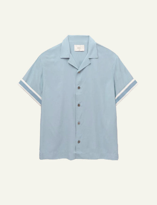 Che light blue short sleeve shirt stripe sleeve detail front