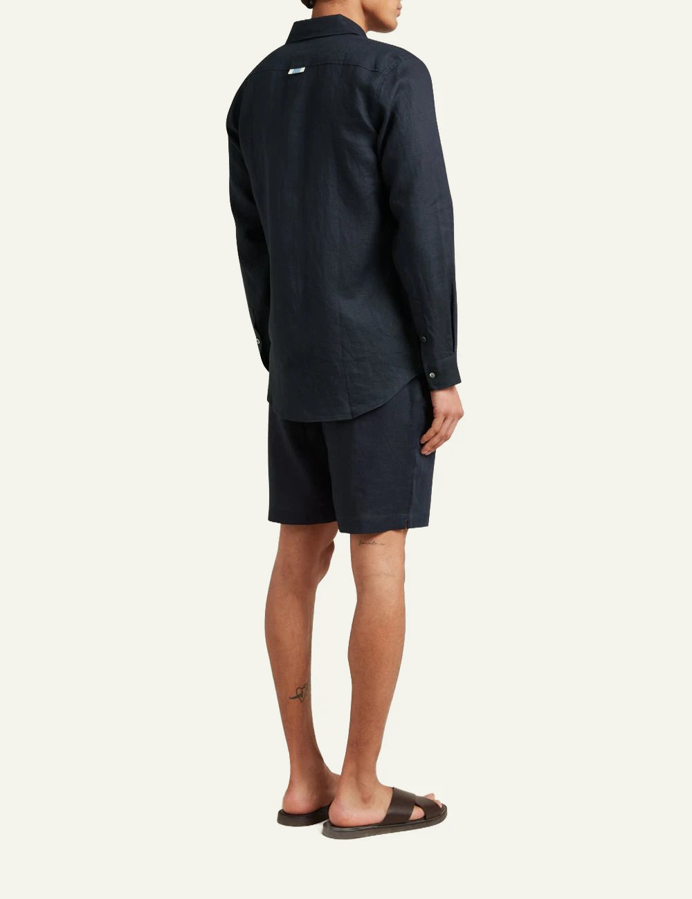 Che navy linen shirt slim fit long sleeve back