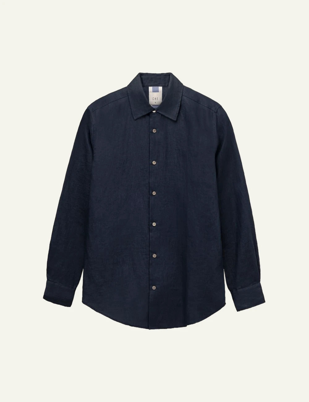Che navy linen shirt slim fit long sleeve front