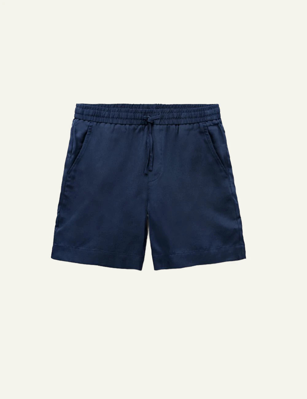 Che navy tencel shorts elastic waist drawstring relaxed fit front