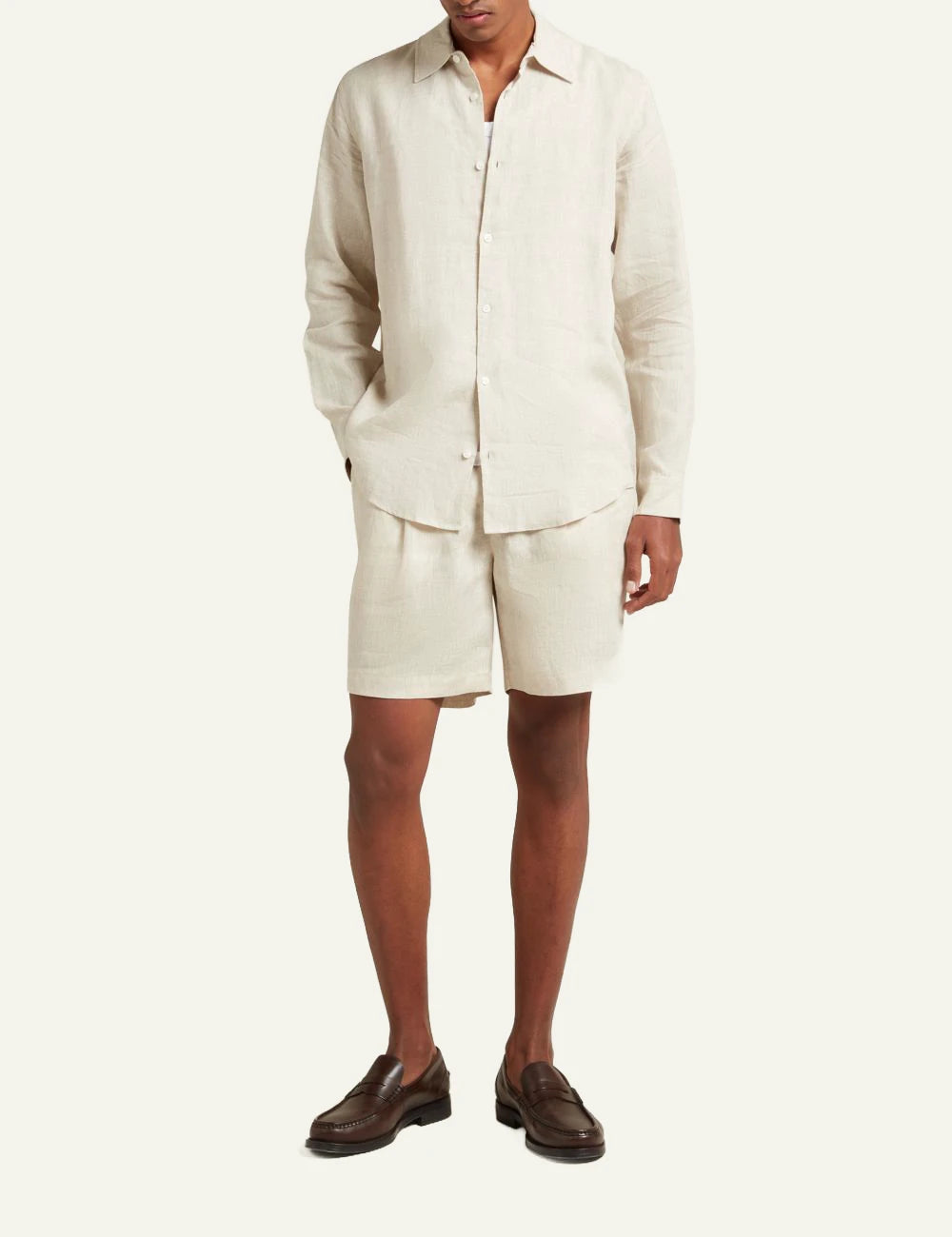 Che oat linen shirt slim fit long sleeve front full body