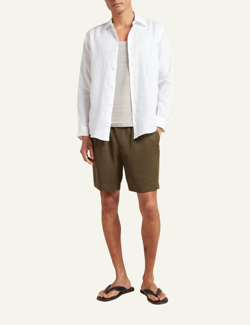 Che white linen shirt slim fit long sleeve front full body