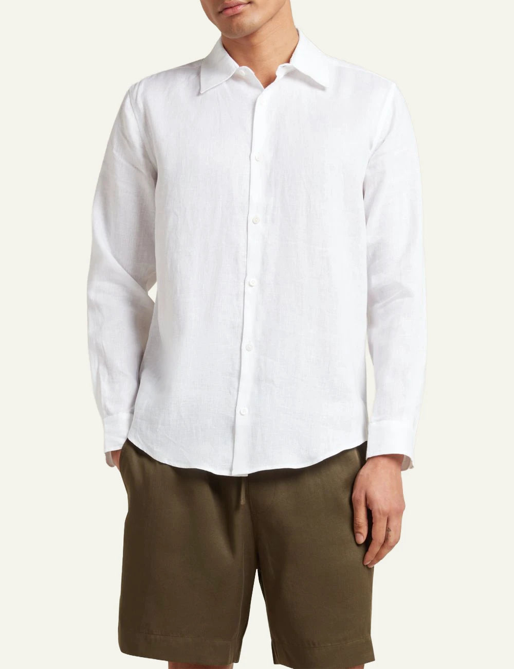 Che white linen shirt slim fit long sleeve front model