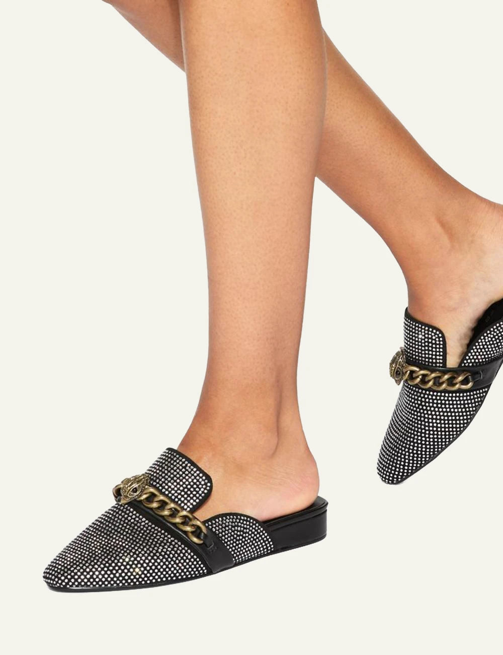 Γυναικεία Kurt Geiger Chelsea black strass mules worn on model
