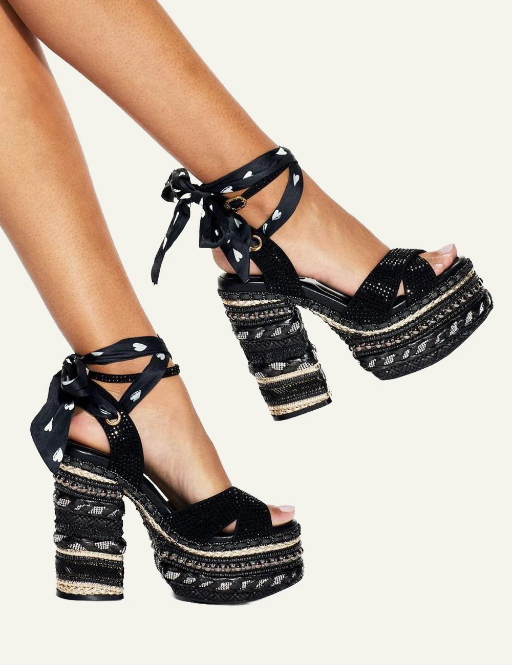 Gynaikeia Kurt Geiger Chelsea Scarf black platform sandals worn on model