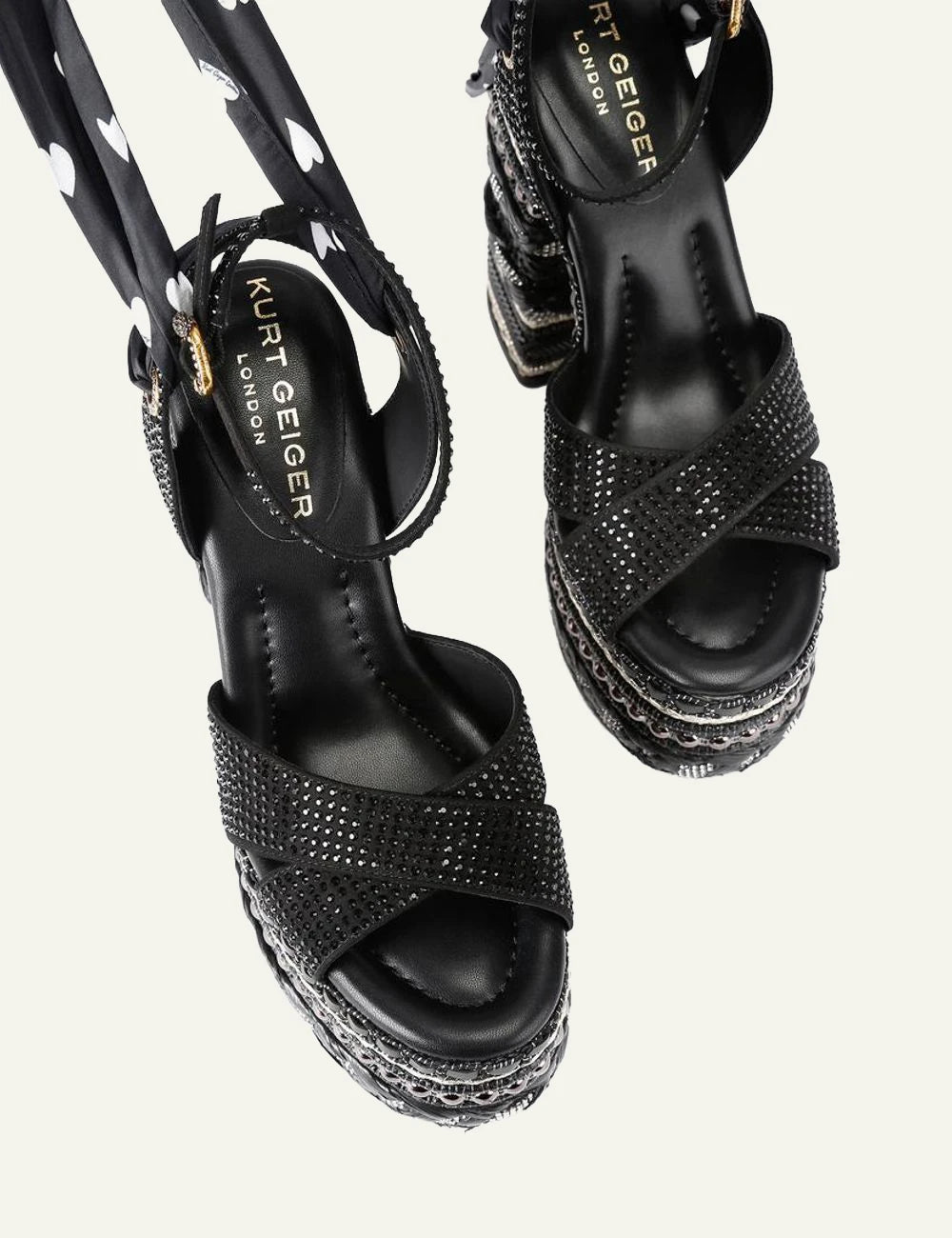 Kurt Geiger Chelsea Scarf black platform sandals top view