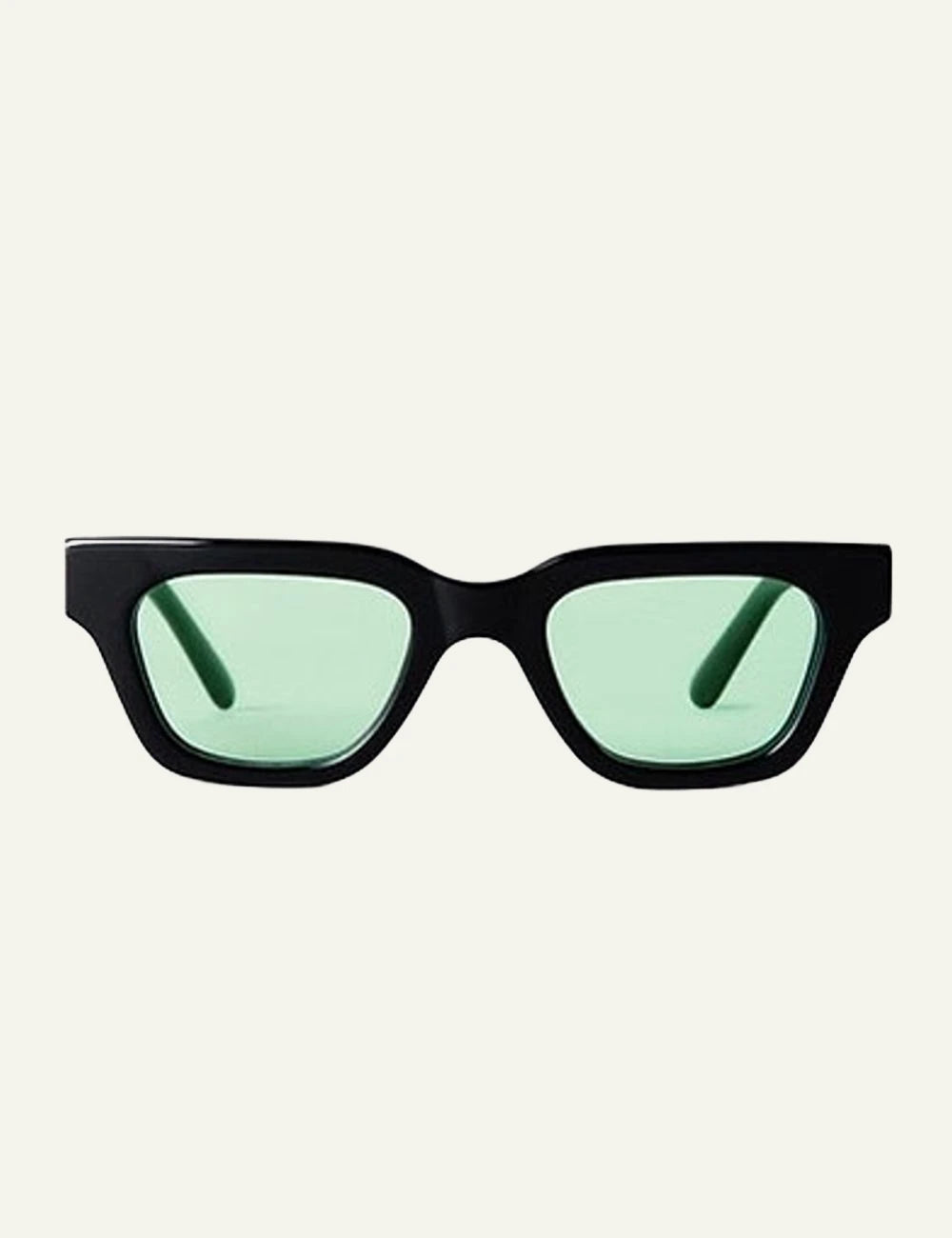 Chimi black geometric sunglasses with green lenses front view