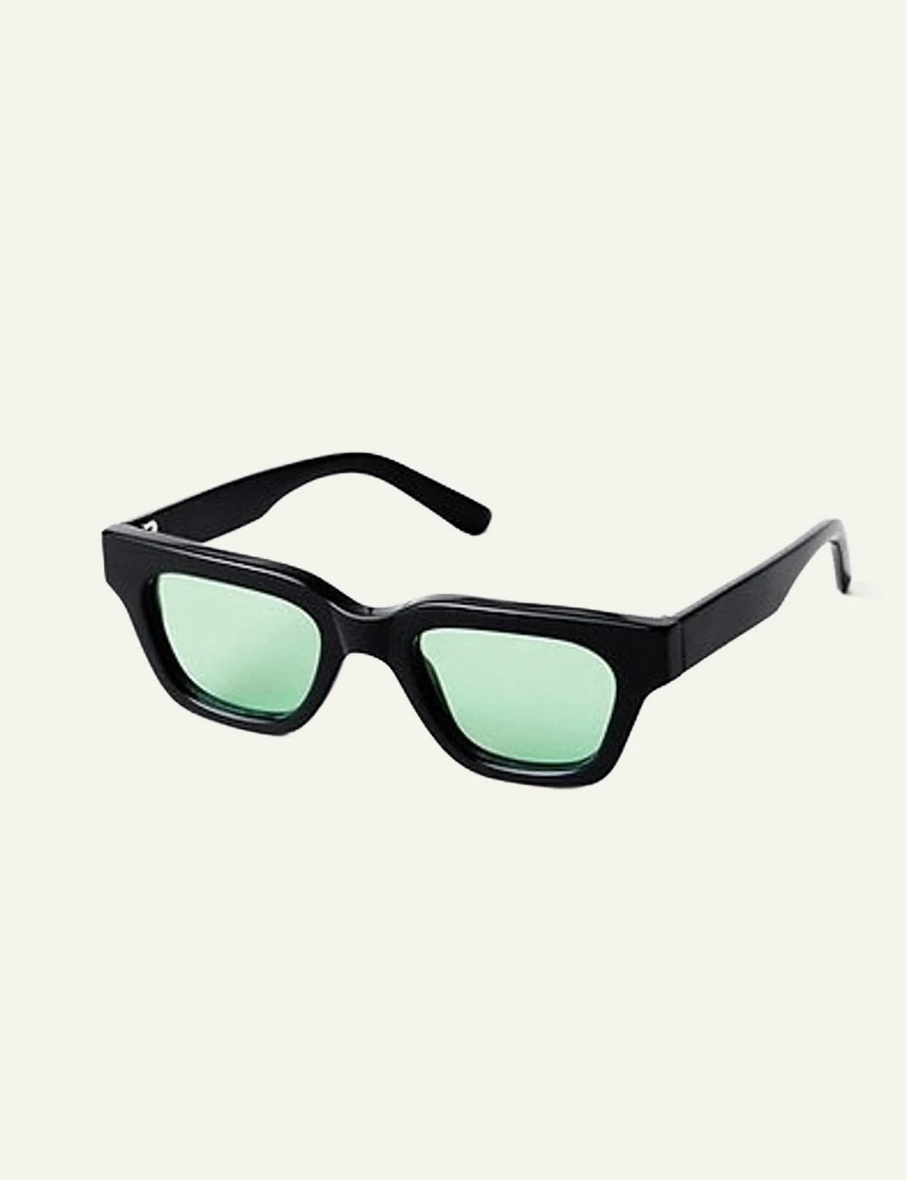 Chimi black geometric sunglasses with green lenses side view