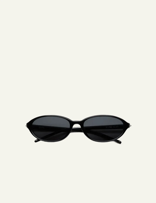 Chimi Oval Sunglasses Black Black Lens Front View