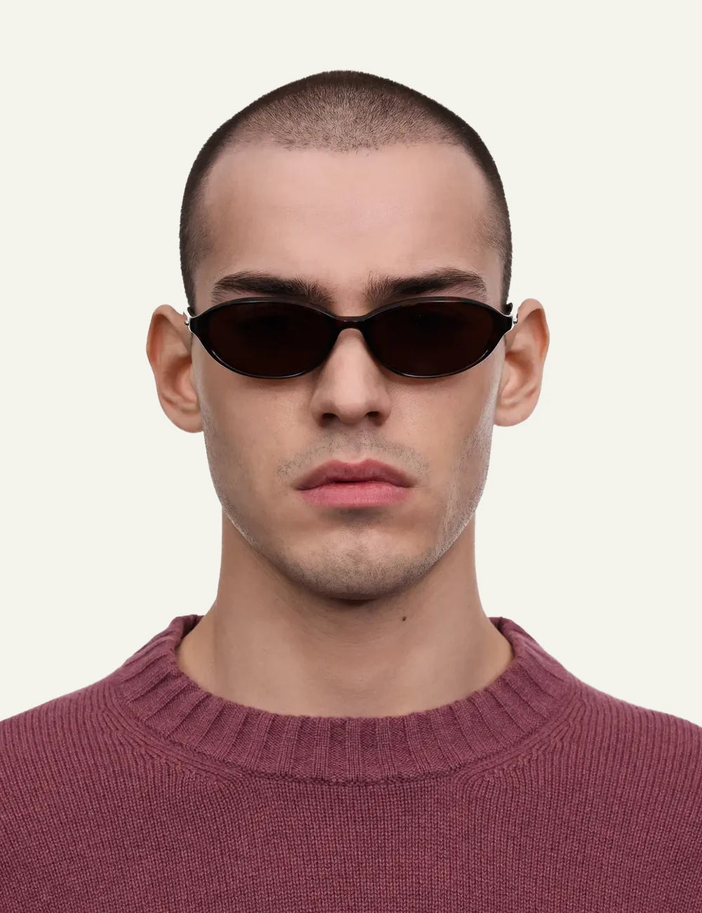 Chimi Rectangular Sunglasses Black Black Lens Front View model man