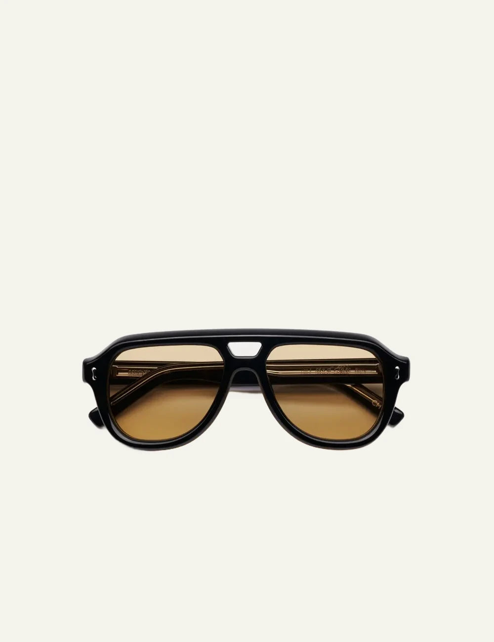 Chimi pilot sunglasses black frame yellow lenses front detail view