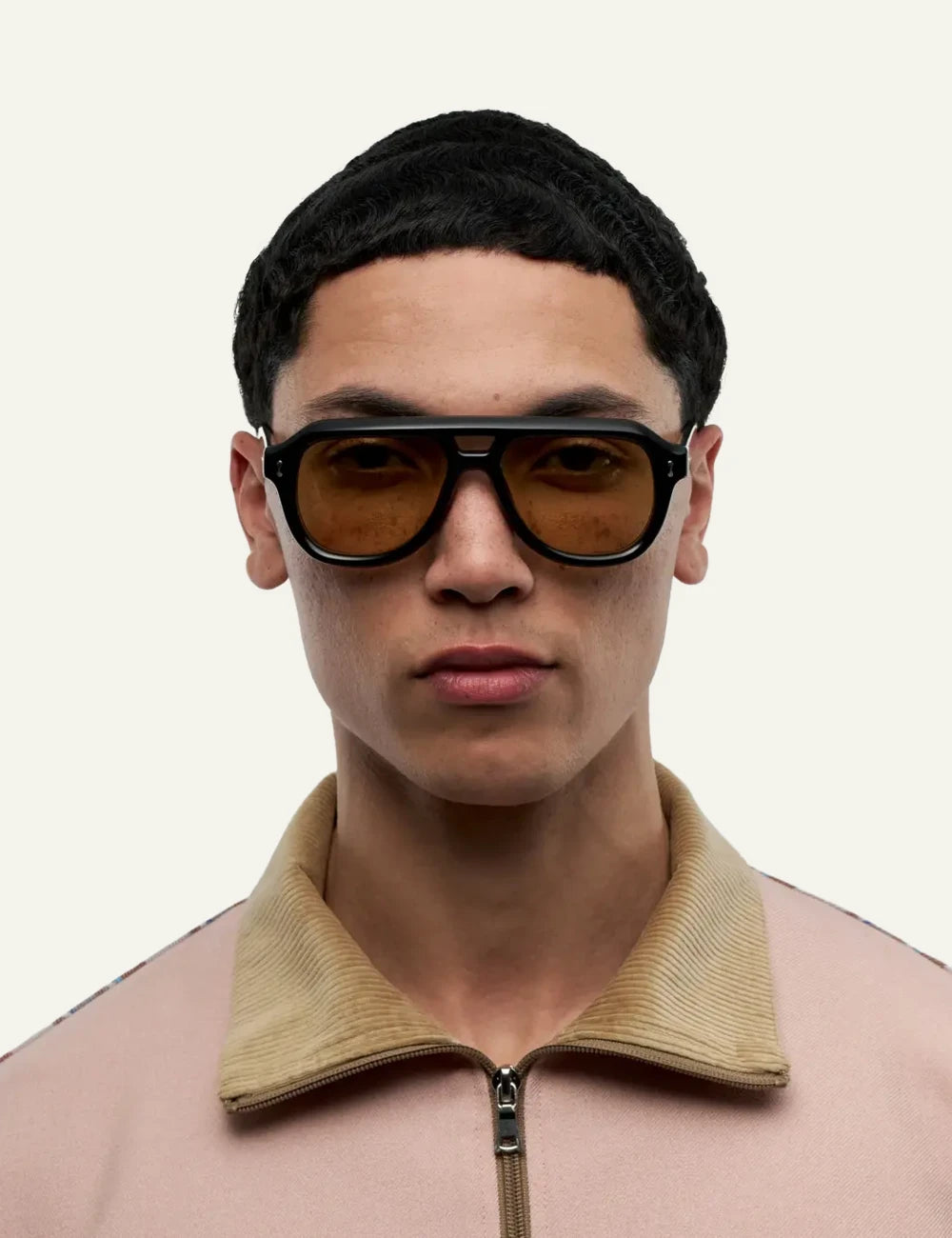 Chimi pilot sunglasses black frame yellow lenses front model view