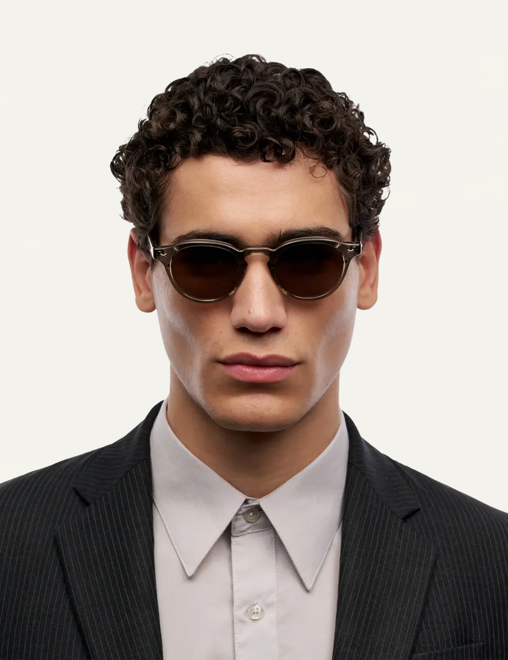Chimi Round Sunglasses Light Taupe Brown Lens Front View model