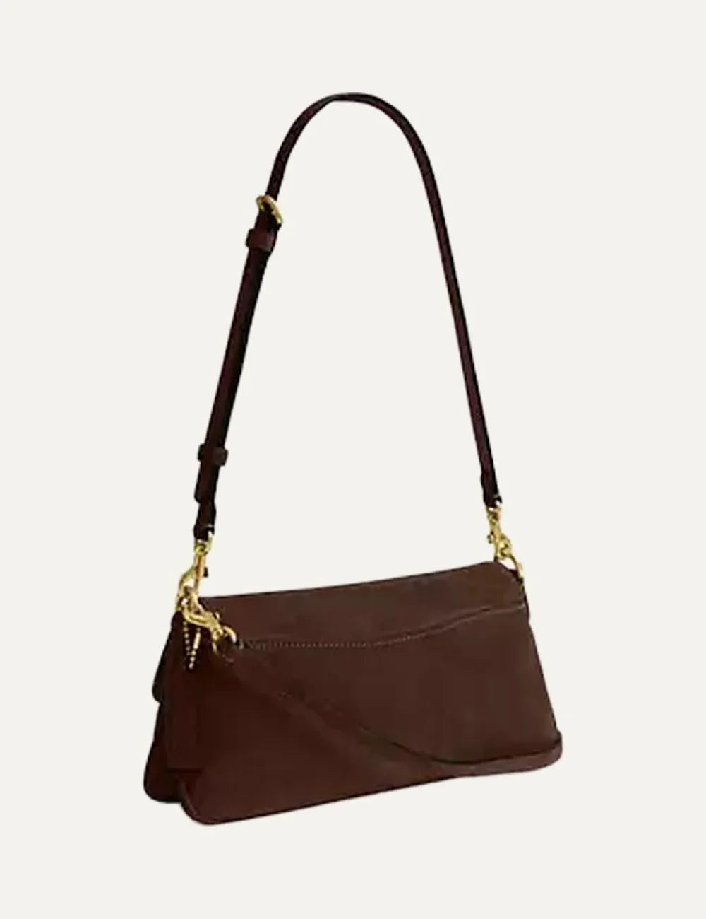 Coach women brown suede leather shoulder bag with gold C logo back