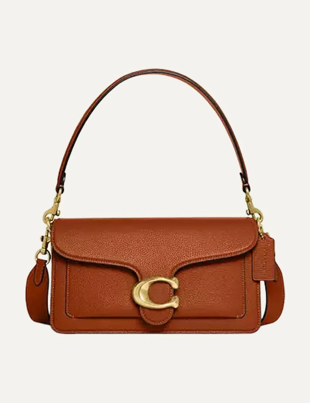 Coach women Amber Brown pebble leather shoulder bag with gold C logo