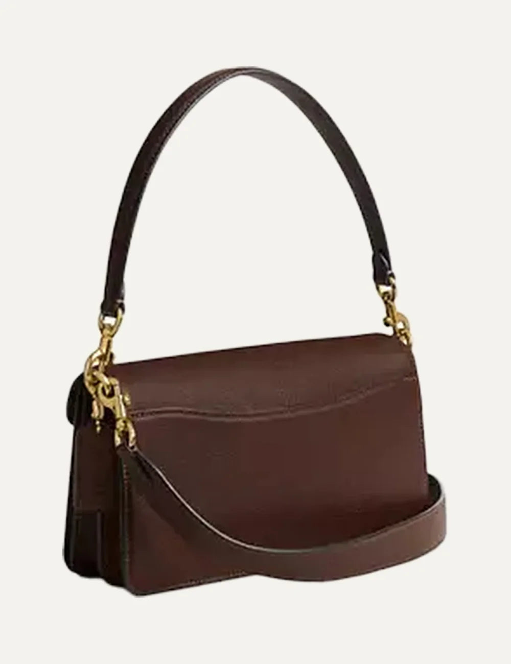 Coach women brown leather shoulder bag with gold C logo and detachable straps back