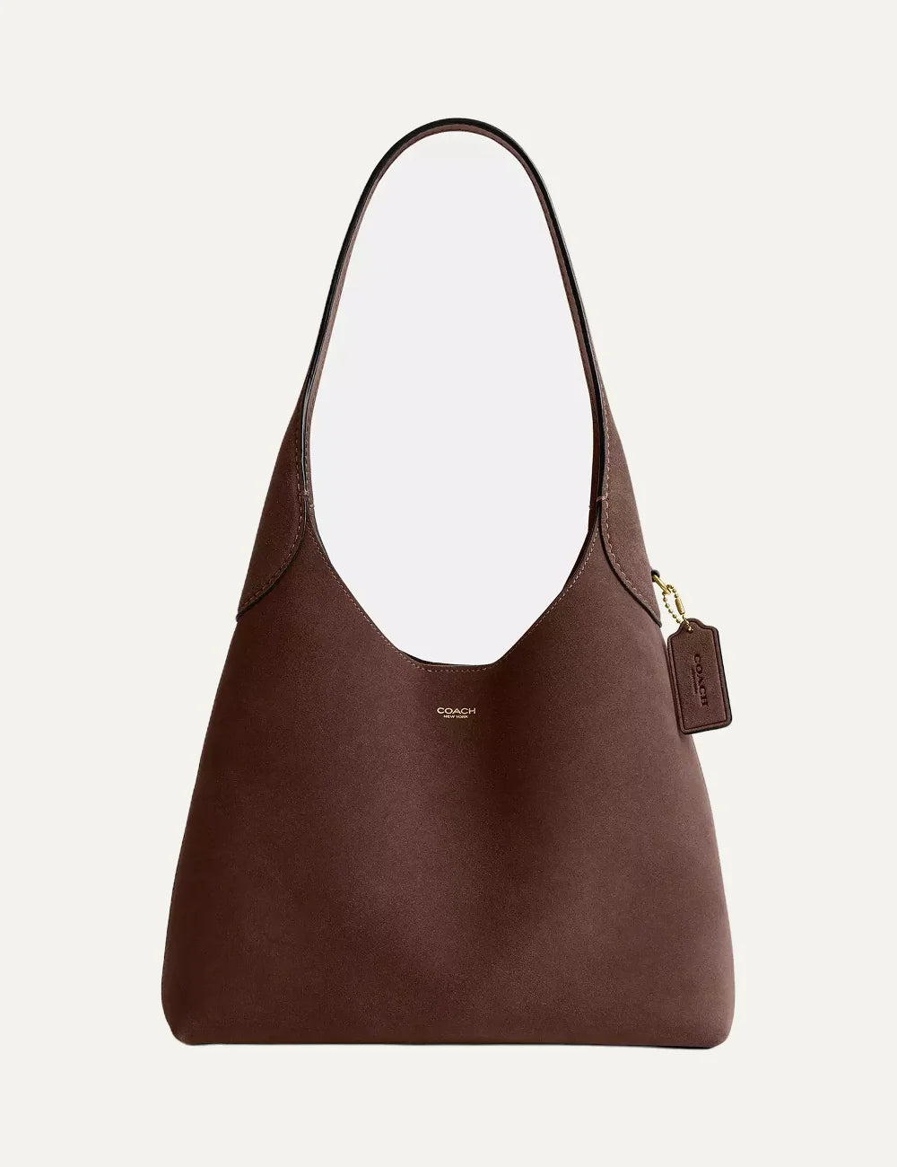 Coach women brown suede hobo shoulder bag with wide strap