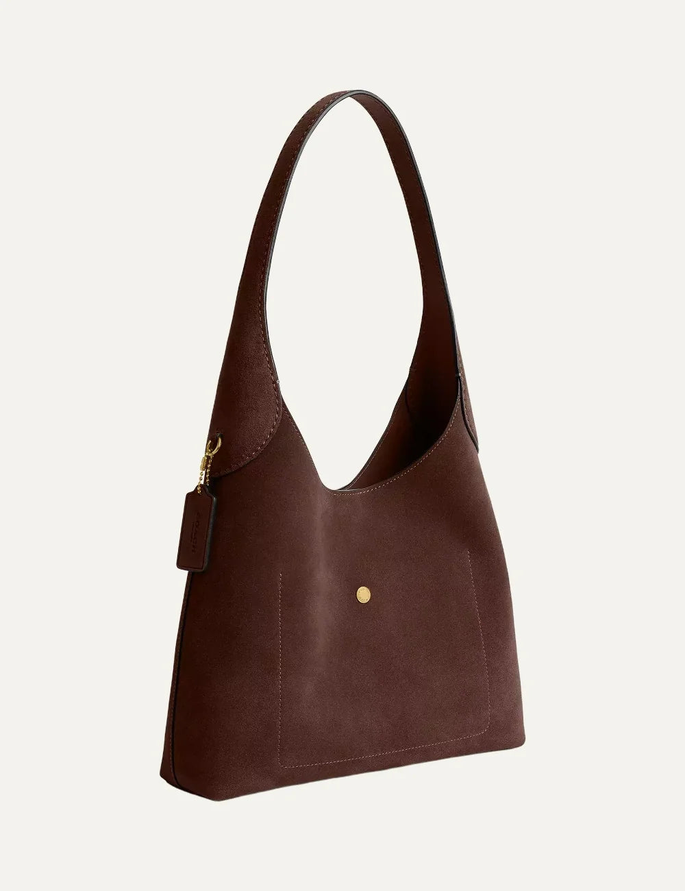 Coach women brown suede hobo shoulder bag with wide strap side