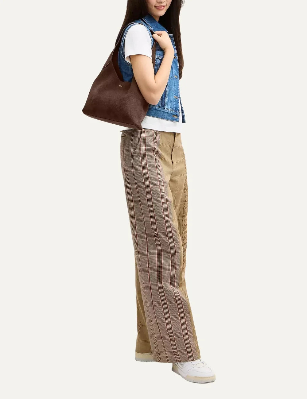 Coach women brown suede hobo shoulder bag with wide strap model