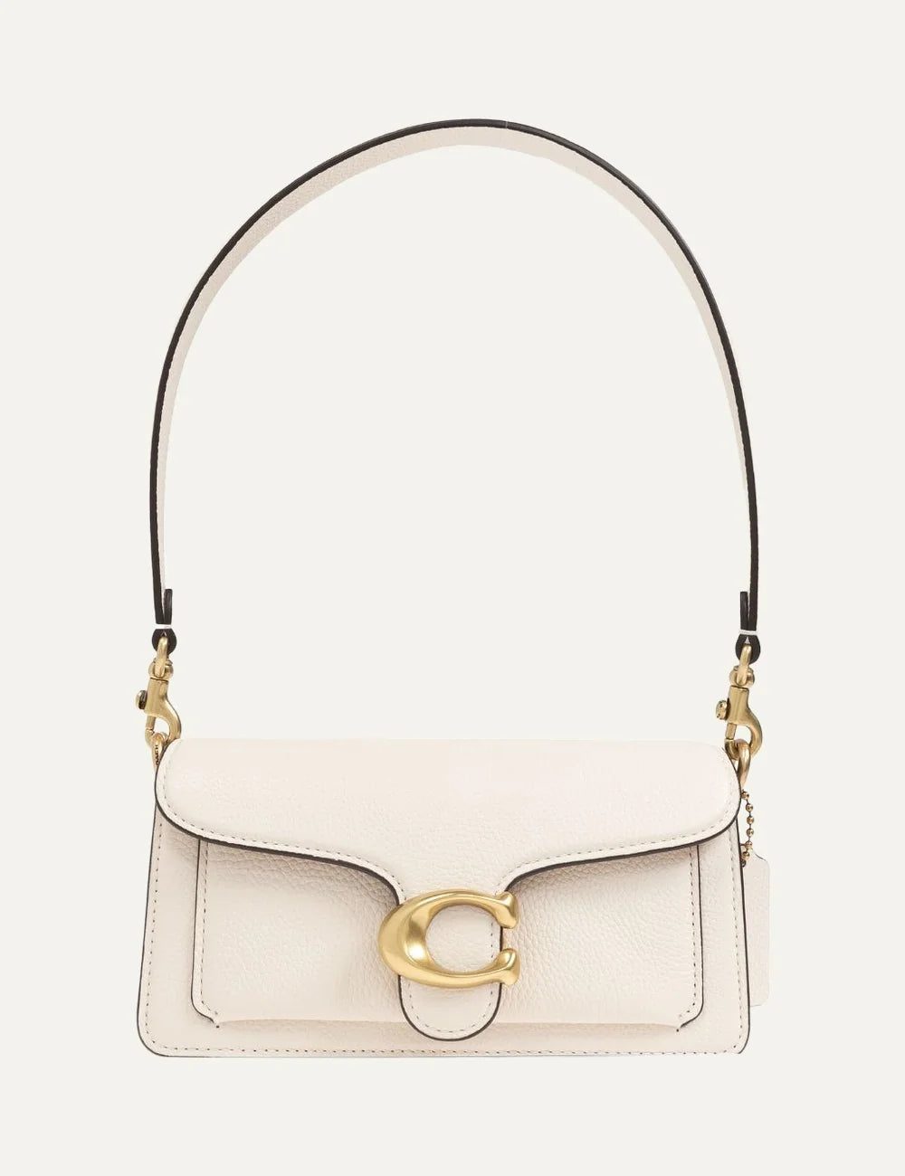 Coach women ivory pebble leather shoulder bag with gold C logo