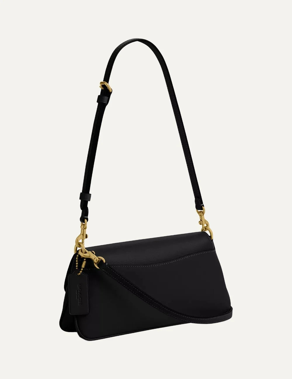 Coach women Jet black refined calf leather shoulder bag with gold Signature C hardware side