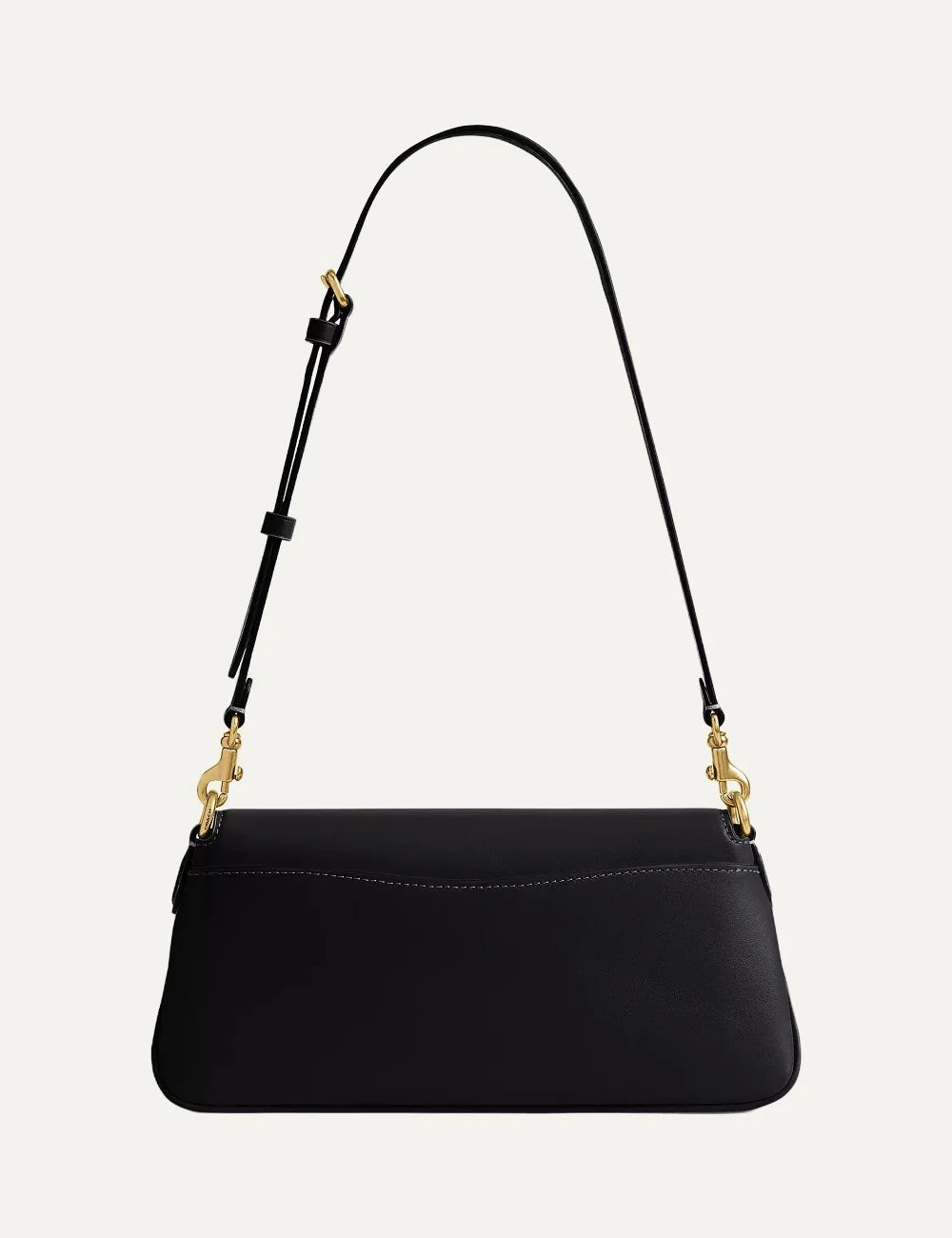 Coach women Jet black refined calf leather shoulder bag with gold Signature C hardware back